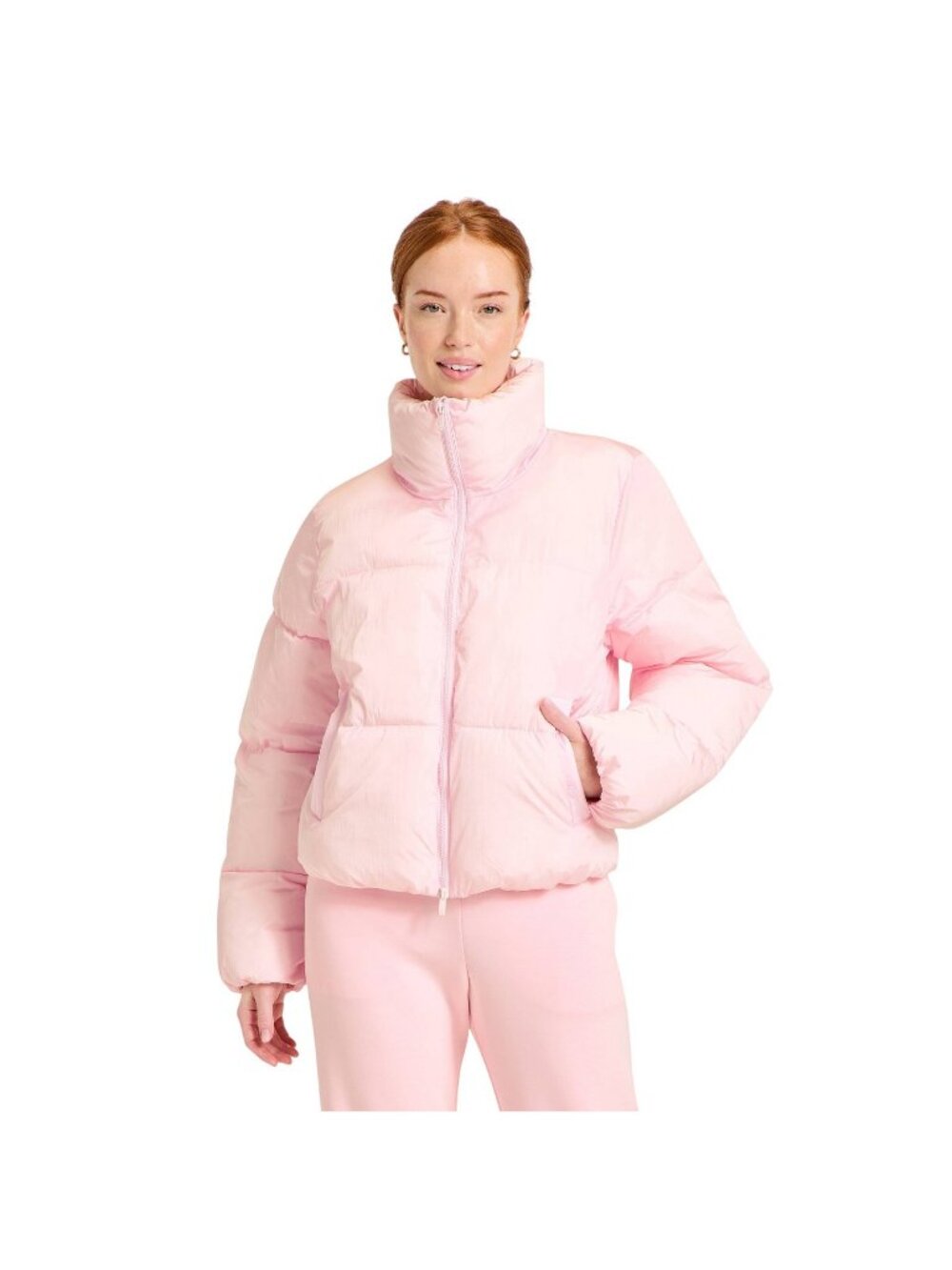 NWT All In Motion Womens Zip Front Puffer Jacket 94659439 Light Pink M